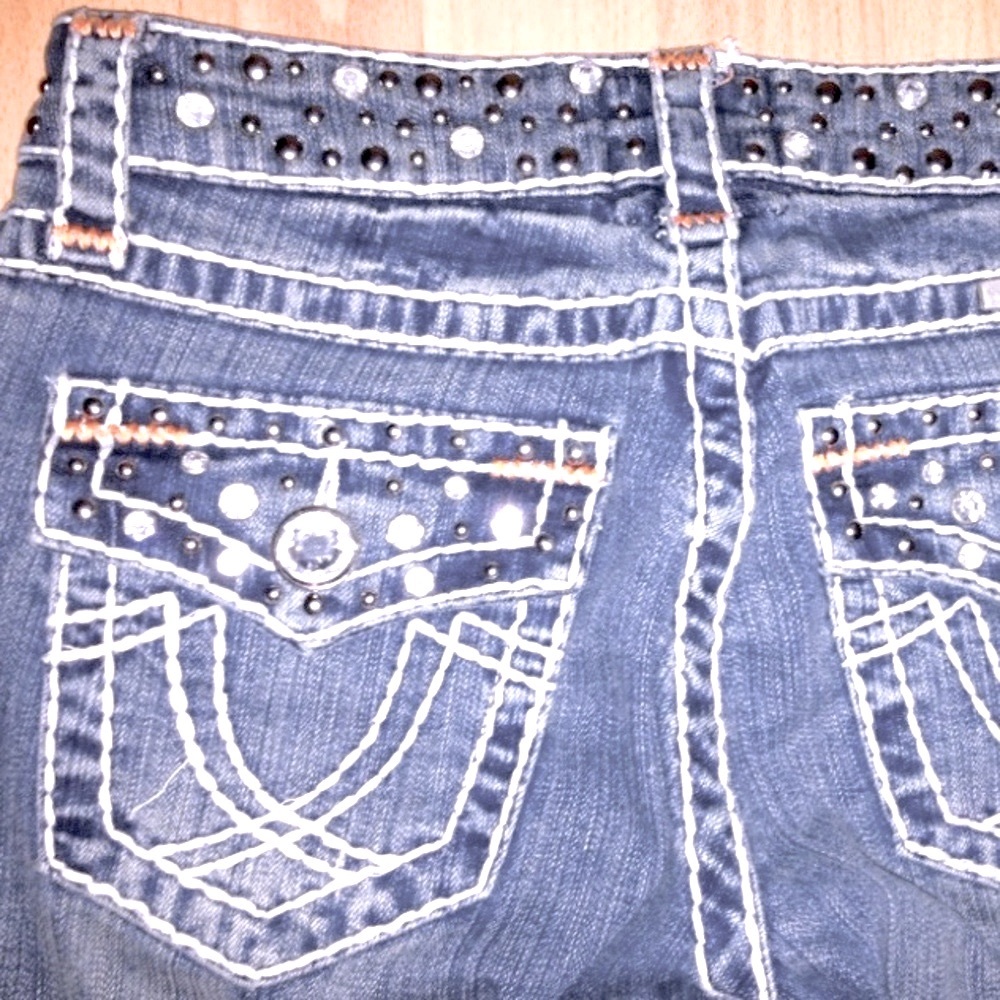 Designer Rhinestone Studded Bootcut Jeans - Picture 3 of 10